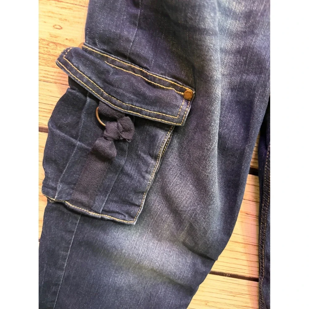 Limited Too Girls Dark Wash Wide Leg Cargo Jeans with Belt Size 12